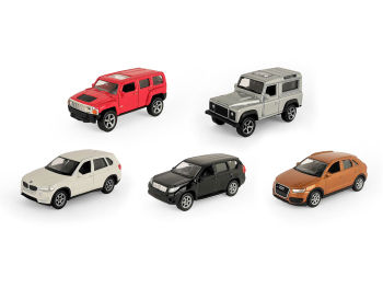 Игрушечные машинки Welly Hummer H3, LR Defender, BMW X5, Toyota LC Prado, Audi Q3, 5 шт