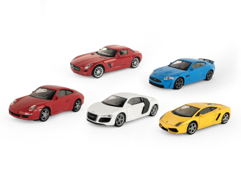 Игрушечные машинки Welly Lambo Gallardo, Porsche 911, Audi R8, Merc SLS, Jag XK, 5 шт